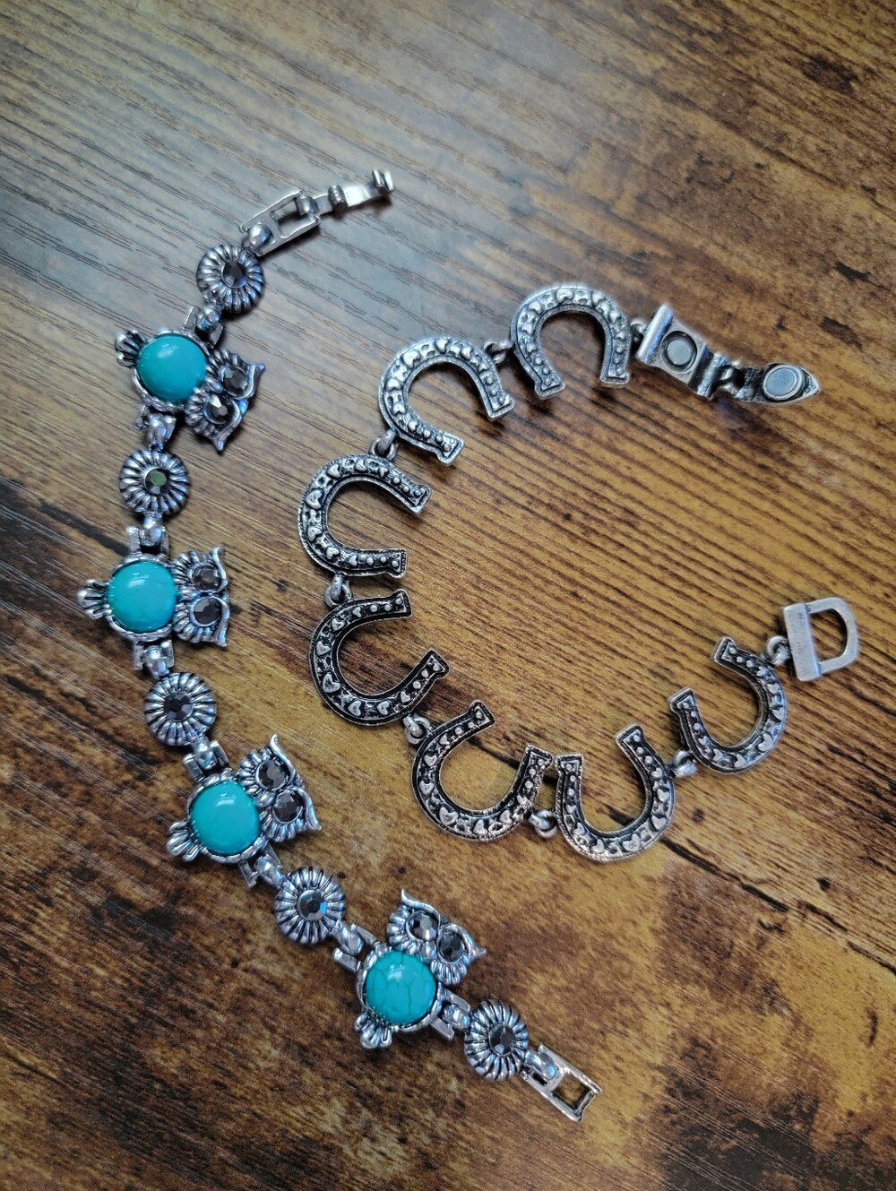 Faux Turquoise Stone Silver-Tone Owl Bracelet - Women Jewelry